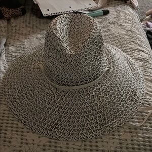 Anthropologie wide brim  Black and White Woven Hat